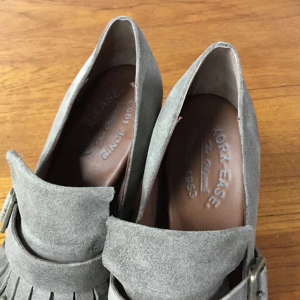 Kork-Ease Prim Mosto Suede Kiltie Pump Heel K63422 Women Size 7.5 Khaki Gray